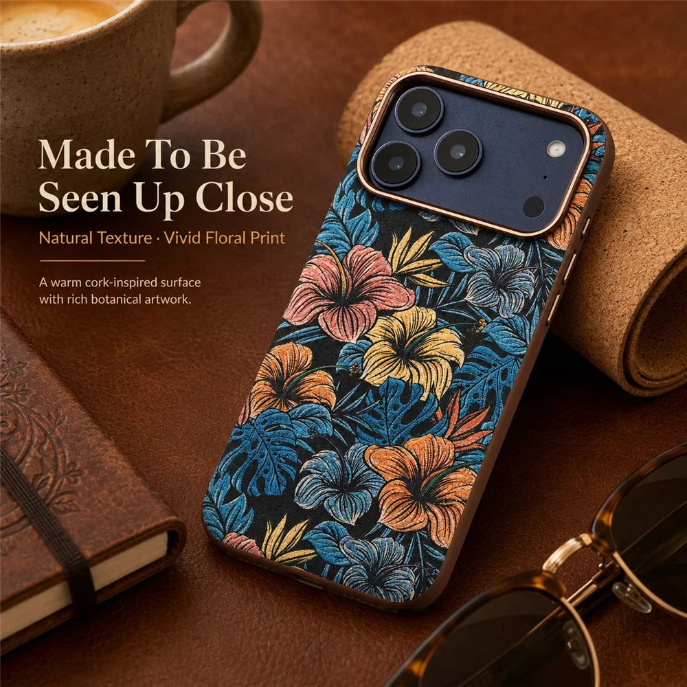 DENIOR for iPhone 18 Pro  /  17 Pro Magnetic Case Retro Aesthetic Design Cork + Leather + TPU Shockproof Phone Cover - Blue - 7