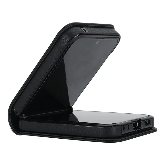 For Samsung Galaxy Z Flip8 Case Rhombic Leather + PC Folding Phone Cover with Wrist Strap / 1.5m Long Strap - Black - 4