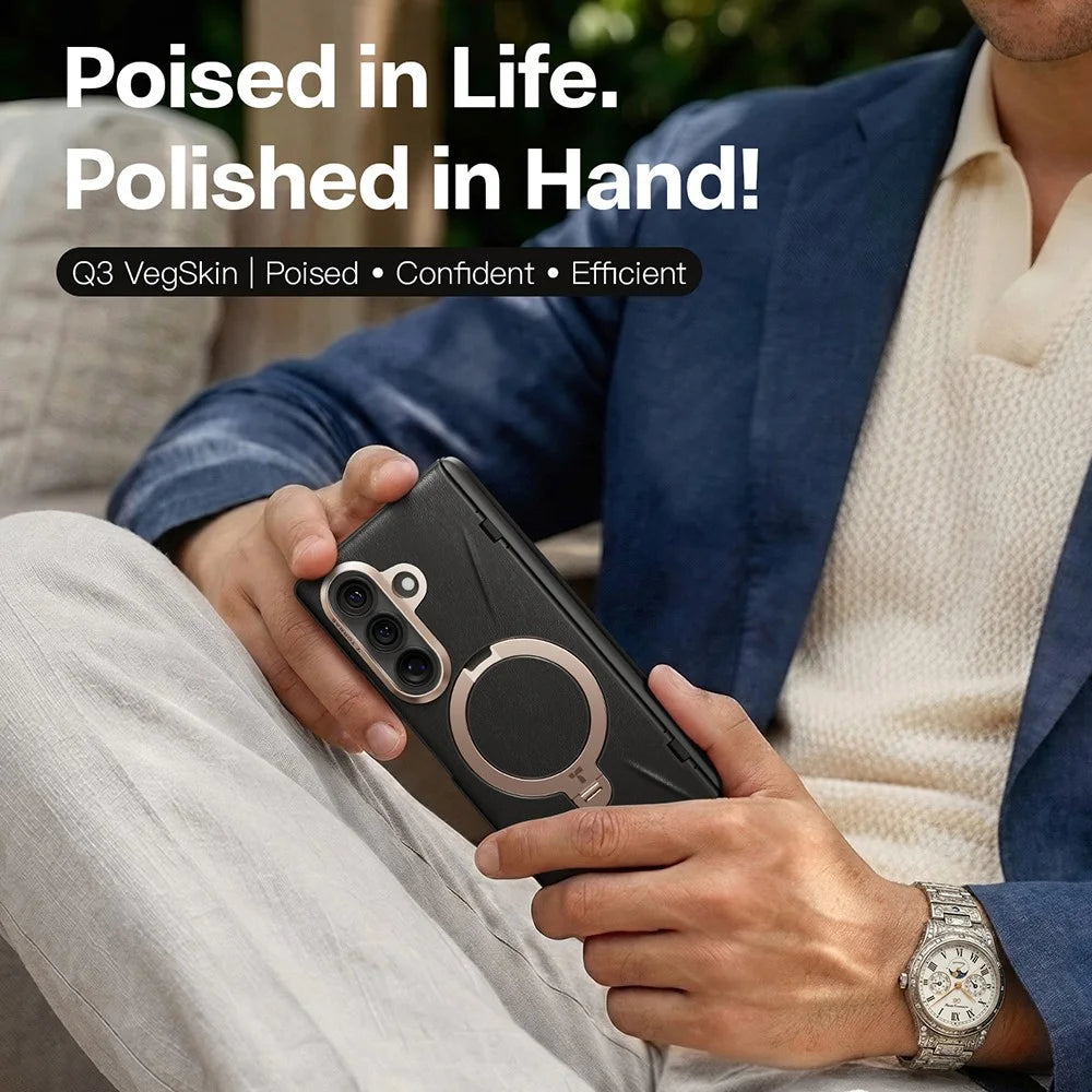 TORRAS Ostand Spin VegSkin Series for Samsung Galaxy Z Fold8 Magnetic Case with 2Pcs Tempered Glass Film Kickstand Phone Cover - Black - 2