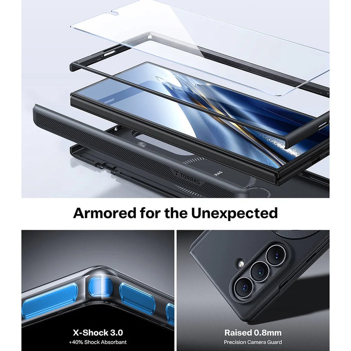 TORRAS for Samsung Galaxy Z Fold8 Case with 2Pcs Tempered Glass Film Magnetic Rotating Kickstand PC + TPU Phone Cover - Black - 5