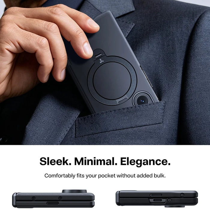 TORRAS for Samsung Galaxy Z Fold8 Case with 2Pcs Tempered Glass Film Magnetic Rotating Kickstand PC + TPU Phone Cover - Black - 7