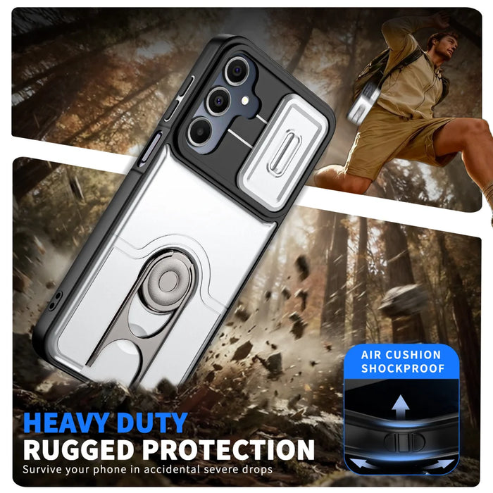 For Samsung Galaxy S24+ / Galaxy S25+ Case with Slide Camera Cover Kickstand PC + TPU Protective Phone Shell - Silver - 5
