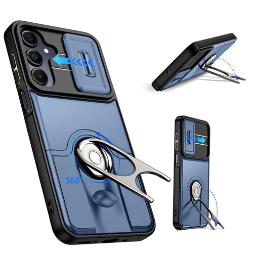 For Samsung Galaxy A56 5G / Galaxy A37 5G / Galaxy A36 5G Case with Slide Camera Cover Kickstand PC + TPU Protective Phone Shell - Blue - 1