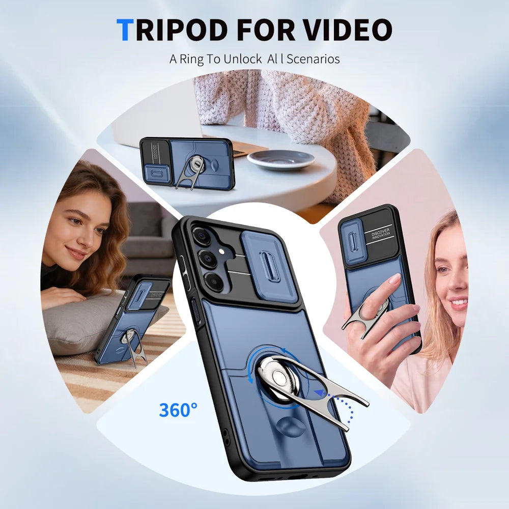 For Samsung Galaxy A56 5G / Galaxy A37 5G / Galaxy A36 5G Case with Slide Camera Cover Kickstand PC + TPU Protective Phone Shell - Blue - 4