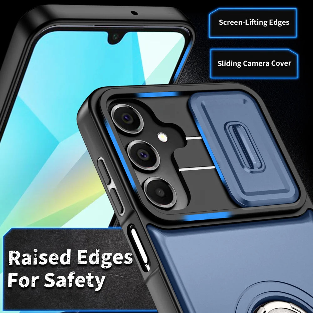 For Samsung Galaxy S24 / Galaxy S25 Case with Slide Camera Cover Kickstand PC + TPU Protective Phone Shell - Blue - 2