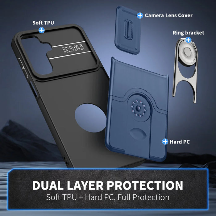 For Samsung Galaxy A27 5G Case with Slide Camera Cover Kickstand PC + TPU Protective Phone Shell - Blue - 3