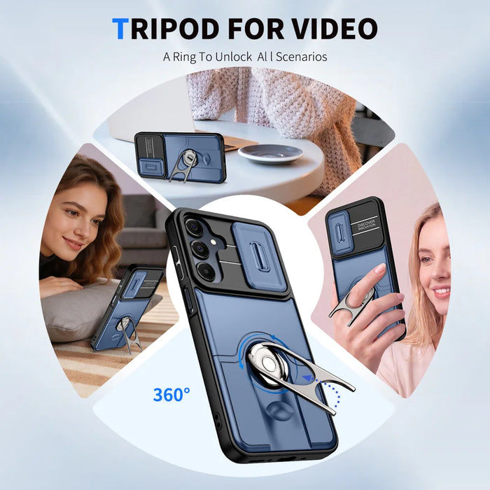 For Samsung Galaxy A27 5G Case with Slide Camera Cover Kickstand PC + TPU Protective Phone Shell - Blue - 4