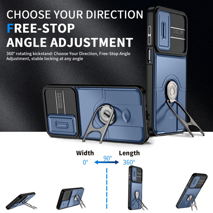 For Samsung Galaxy A27 5G Case with Slide Camera Cover Kickstand PC + TPU Protective Phone Shell - Blue - 6