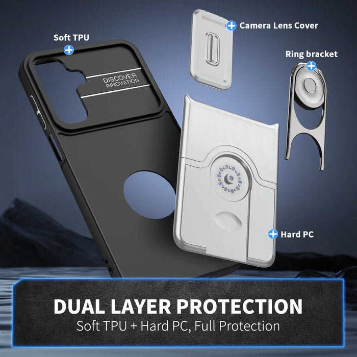 For Samsung Galaxy S25 FE / Galaxy S26 FE Case with Slide Camera Cover Kickstand PC + TPU Protective Phone Shell - Silver - 3