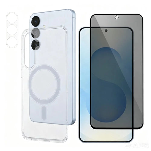 For Samsung Galaxy S26+ Magnetic Case TPU + Acrylic Phone Cover with 180° Anti-Spy Screen Film + Clear Lens Film - Black - 1