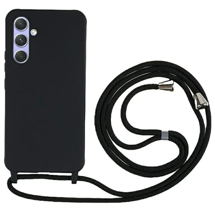 For Samsung Galaxy A34 5G Case TPU Soft Shockproof Phone Cover with Adjustable Lanyard - Black - 1