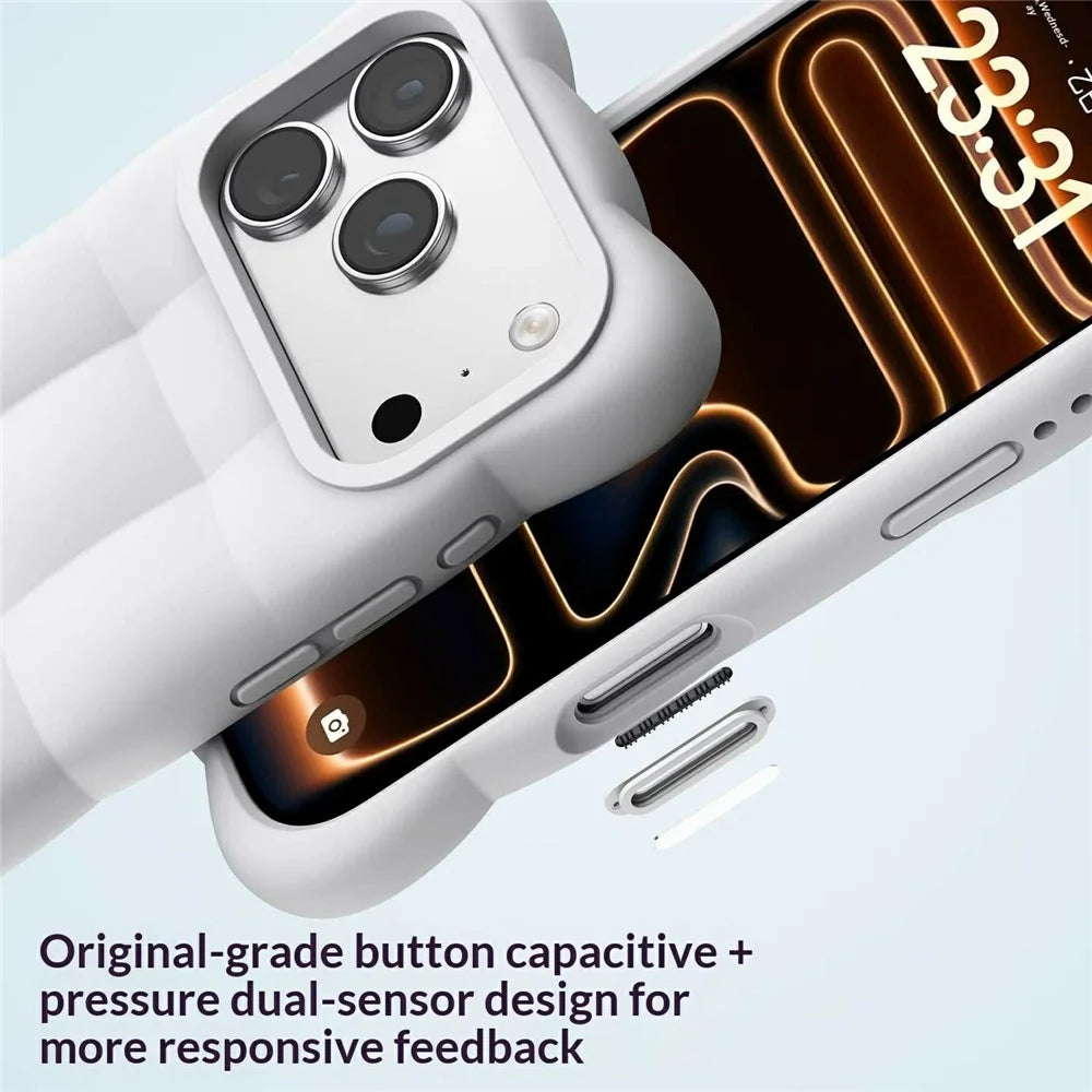 For iPhone 18 Pro Max / 17 Pro Max Case Quilted Grid Liquid Silicone + PC Shockproof Phone Cover with AI Button - White - 3