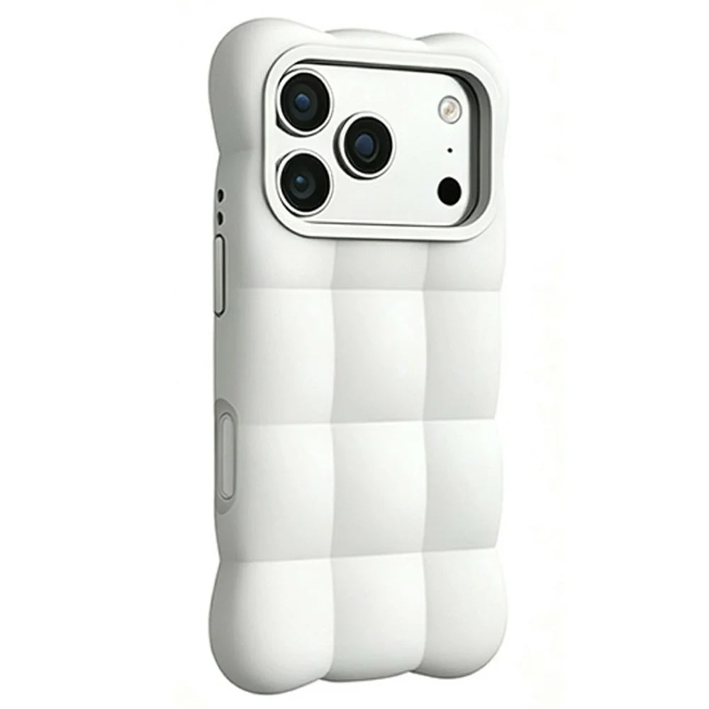 For iPhone 18 Pro / 17 Pro Case Quilted Grid Liquid Silicone + PC Shockproof Phone Cover with AI Button - White - 1