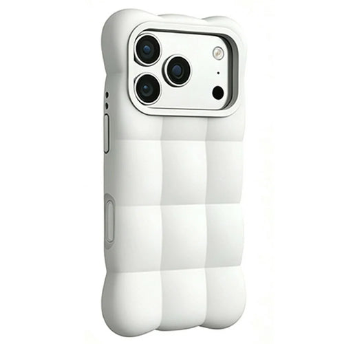 For iPhone 18 Pro / 17 Pro Case Quilted Grid Liquid Silicone + PC Shockproof Phone Cover with AI Button - White - 1