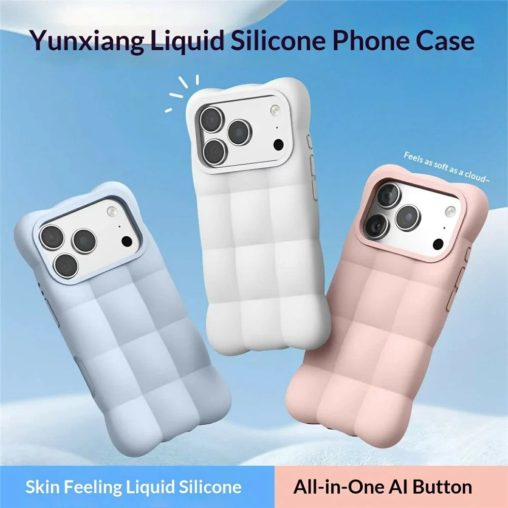For iPhone 18 Pro / 17 Pro Case Quilted Grid Liquid Silicone + PC Shockproof Phone Cover with AI Button - White - 2