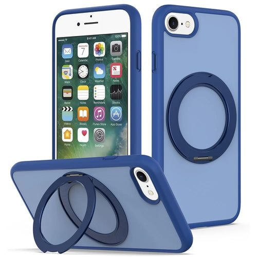 For iPhone SE (2022)  /  SE (2020)  /  iPhone 8 4.7 inch  /  iPhone 7 4.7 inch Case with Rotating Magnetic Kickstand PC + TPU Skin-Touch Phone Cover - Sapphire - 1