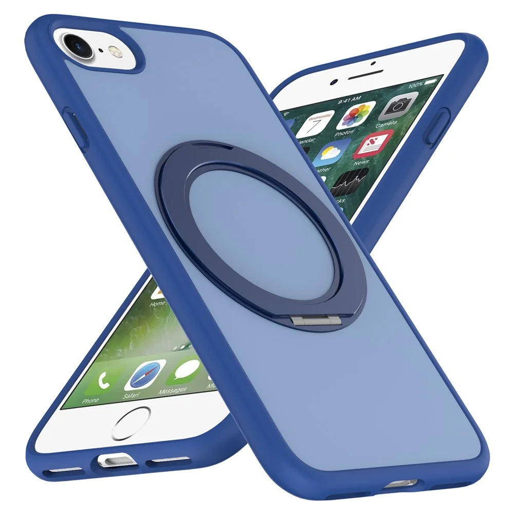For iPhone SE (2022)  /  SE (2020)  /  iPhone 8 4.7 inch  /  iPhone 7 4.7 inch Case with Rotating Magnetic Kickstand PC + TPU Skin-Touch Phone Cover - Sapphire - 2