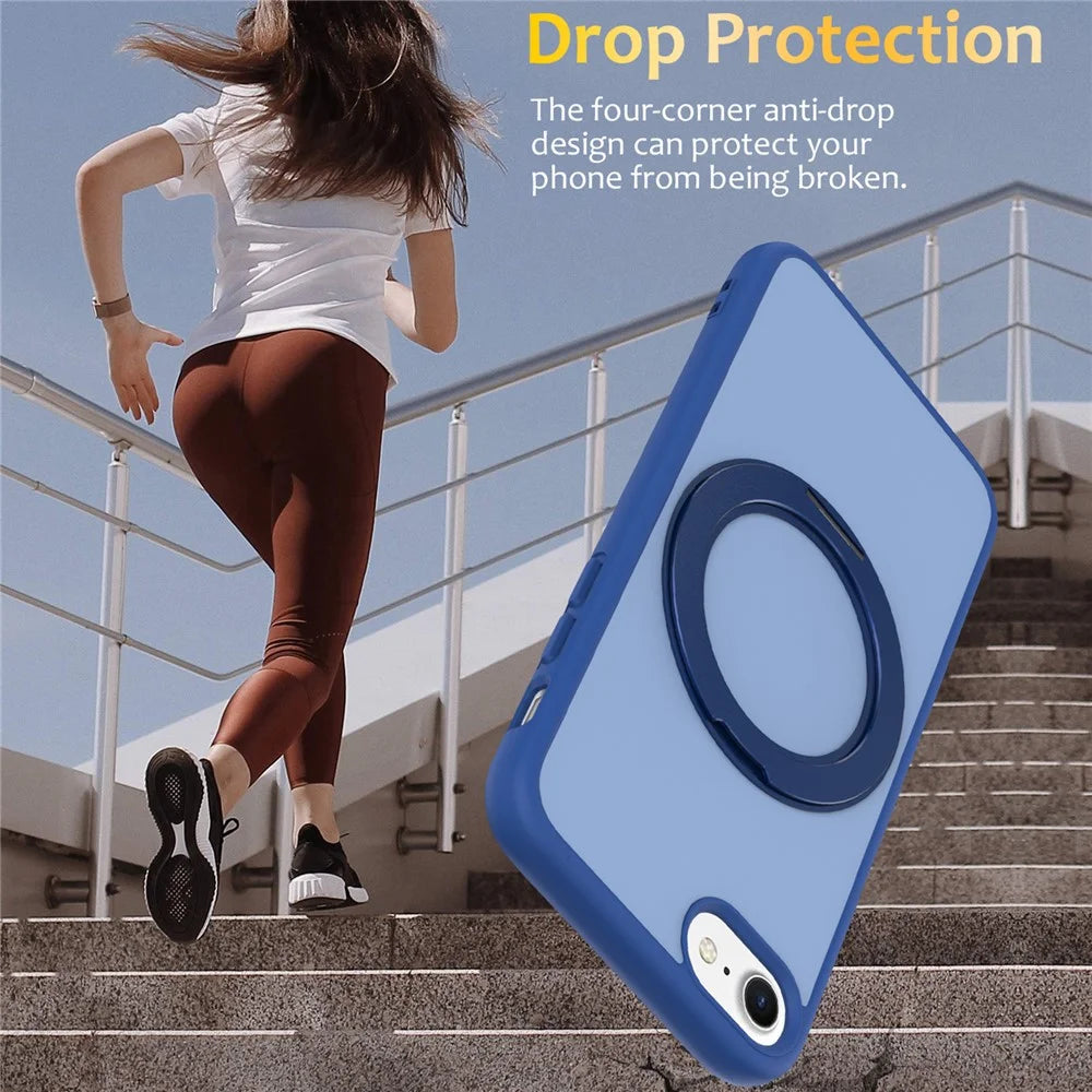 For iPhone SE (2022)  /  SE (2020)  /  iPhone 8 4.7 inch  /  iPhone 7 4.7 inch Case with Rotating Magnetic Kickstand PC + TPU Skin-Touch Phone Cover - Sapphire - 3