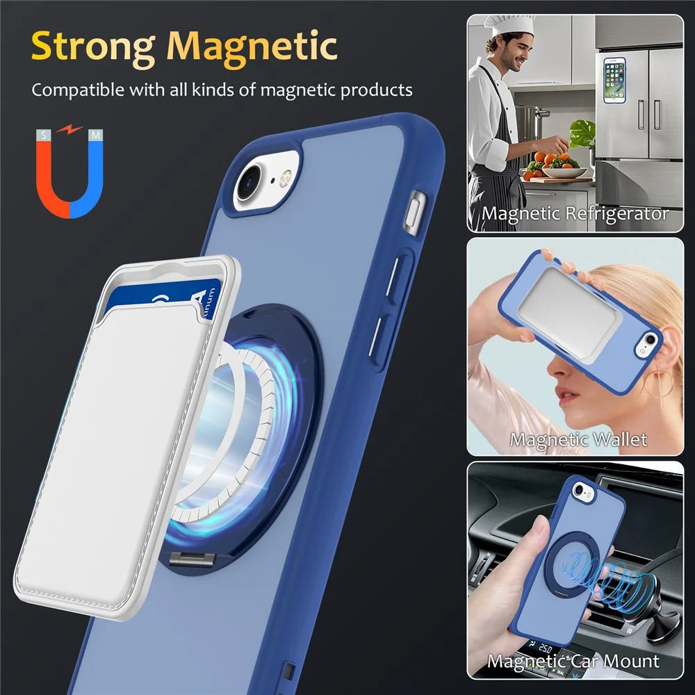 For iPhone SE (2022)  /  SE (2020)  /  iPhone 8 4.7 inch  /  iPhone 7 4.7 inch Case with Rotating Magnetic Kickstand PC + TPU Skin-Touch Phone Cover - Sapphire - 4