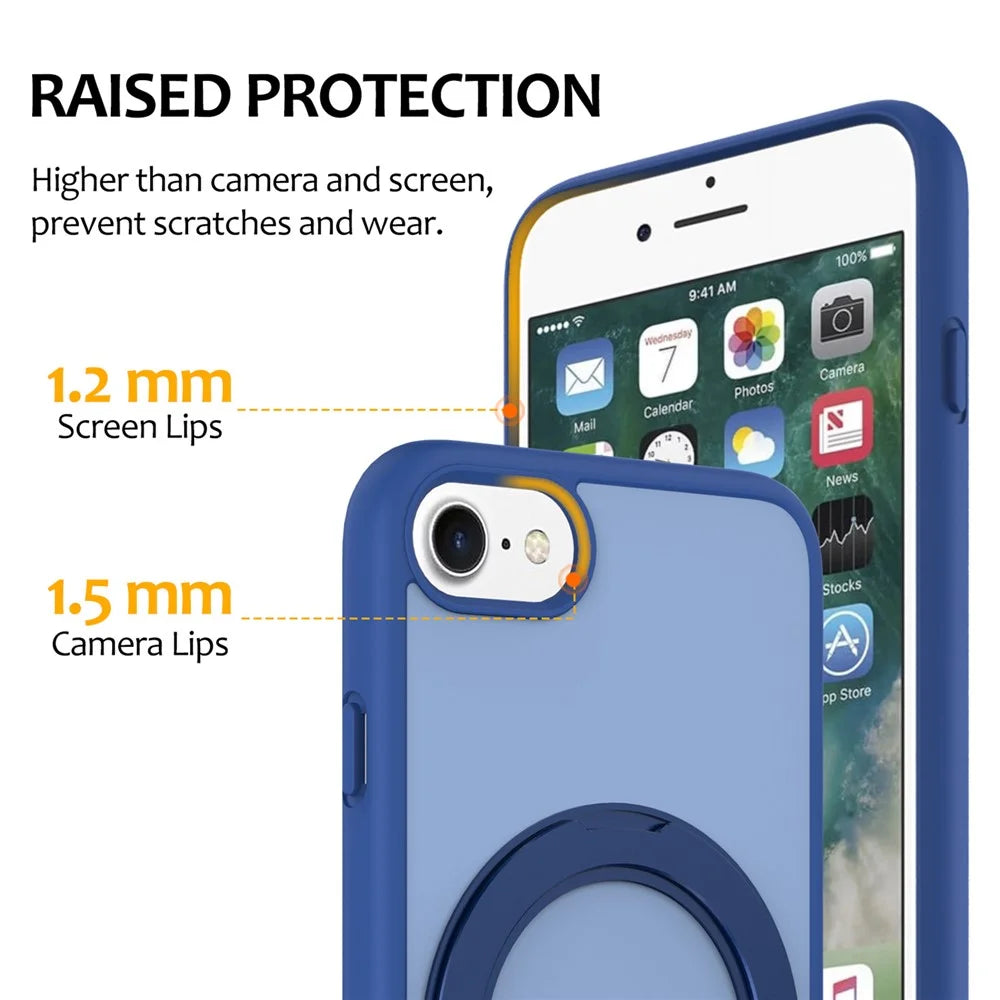 For iPhone SE (2022)  /  SE (2020)  /  iPhone 8 4.7 inch  /  iPhone 7 4.7 inch Case with Rotating Magnetic Kickstand PC + TPU Skin-Touch Phone Cover - Sapphire - 5