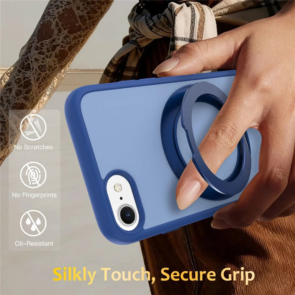 For iPhone SE (2022)  /  SE (2020)  /  iPhone 8 4.7 inch  /  iPhone 7 4.7 inch Case with Rotating Magnetic Kickstand PC + TPU Skin-Touch Phone Cover - Sapphire - 7