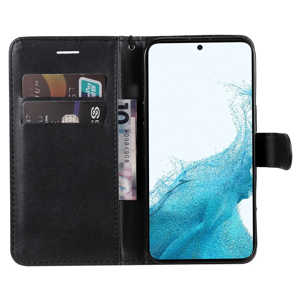 For Samsung Galaxy A54 5G Case Solid Color Leather Mobile Cover Wallet Stand with Strap - Black - 2