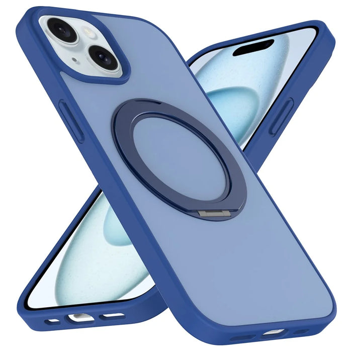 For iPhone 13  /  14 Case with Rotating Magnetic Kickstand PC + TPU Skin-Touch Phone Cover - Sapphire - 2