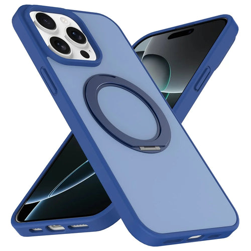 For iPhone 12  /  12 Pro Case with Rotating Magnetic Kickstand PC + TPU Skin-Touch Phone Cover - Sapphire - 1