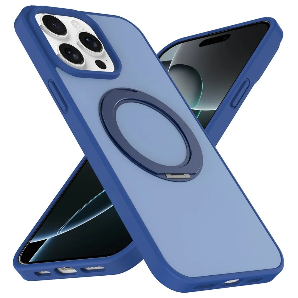 For iPhone 12  /  12 Pro Case with Rotating Magnetic Kickstand PC + TPU Skin-Touch Phone Cover - Sapphire - 1