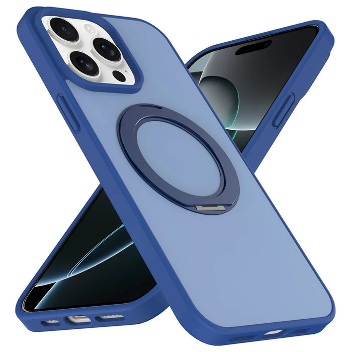 For iPhone 12  /  12 Pro Case with Rotating Magnetic Kickstand PC + TPU Skin-Touch Phone Cover - Sapphire - 1