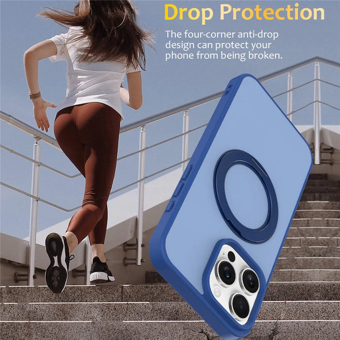 For iPhone 12  /  12 Pro Case with Rotating Magnetic Kickstand PC + TPU Skin-Touch Phone Cover - Sapphire - 2