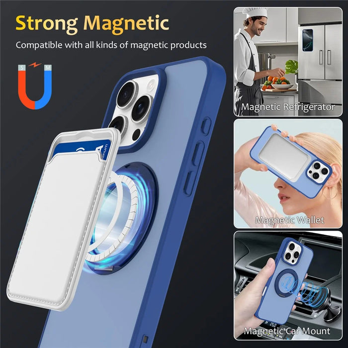 For iPhone 12  /  12 Pro Case with Rotating Magnetic Kickstand PC + TPU Skin-Touch Phone Cover - Sapphire - 3