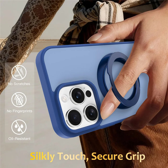For iPhone 12  /  12 Pro Case with Rotating Magnetic Kickstand PC + TPU Skin-Touch Phone Cover - Sapphire - 6