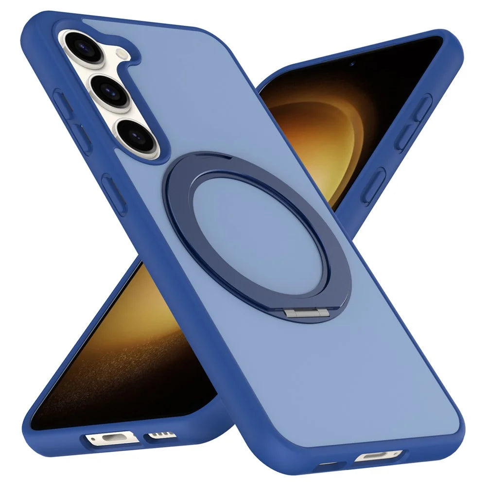 For Samsung Galaxy S23 Case with Rotating Magnetic Kickstand PC + TPU Skin-Touch Phone Cover - Sapphire - 2