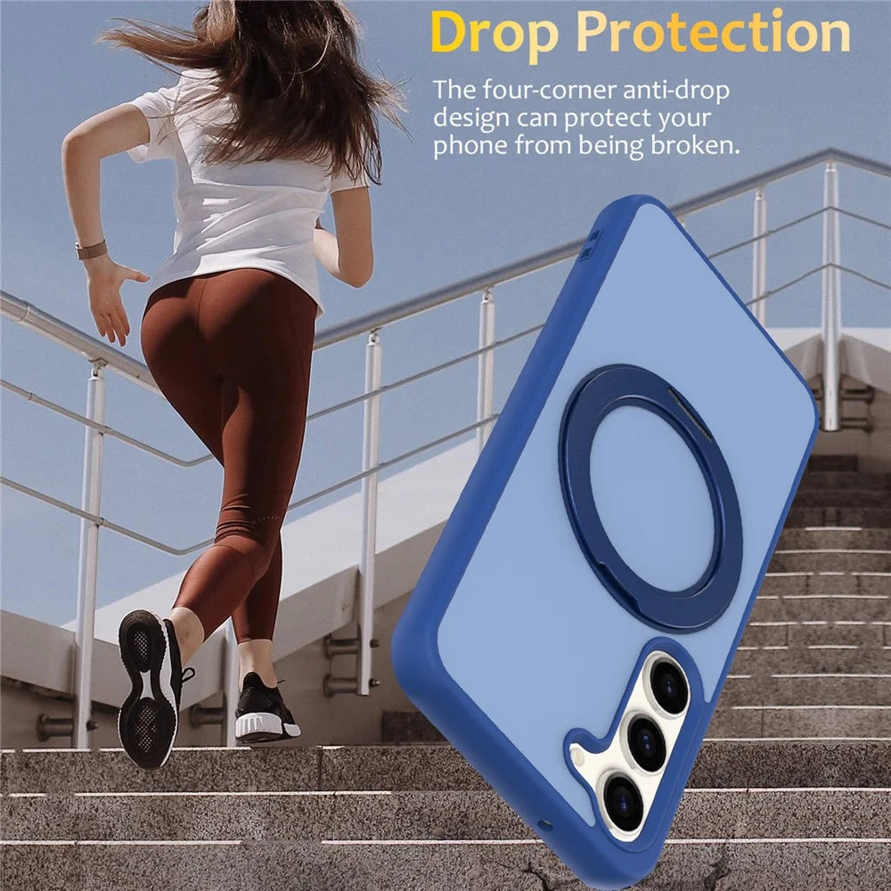 For Samsung Galaxy S23 Case with Rotating Magnetic Kickstand PC + TPU Skin-Touch Phone Cover - Sapphire - 3