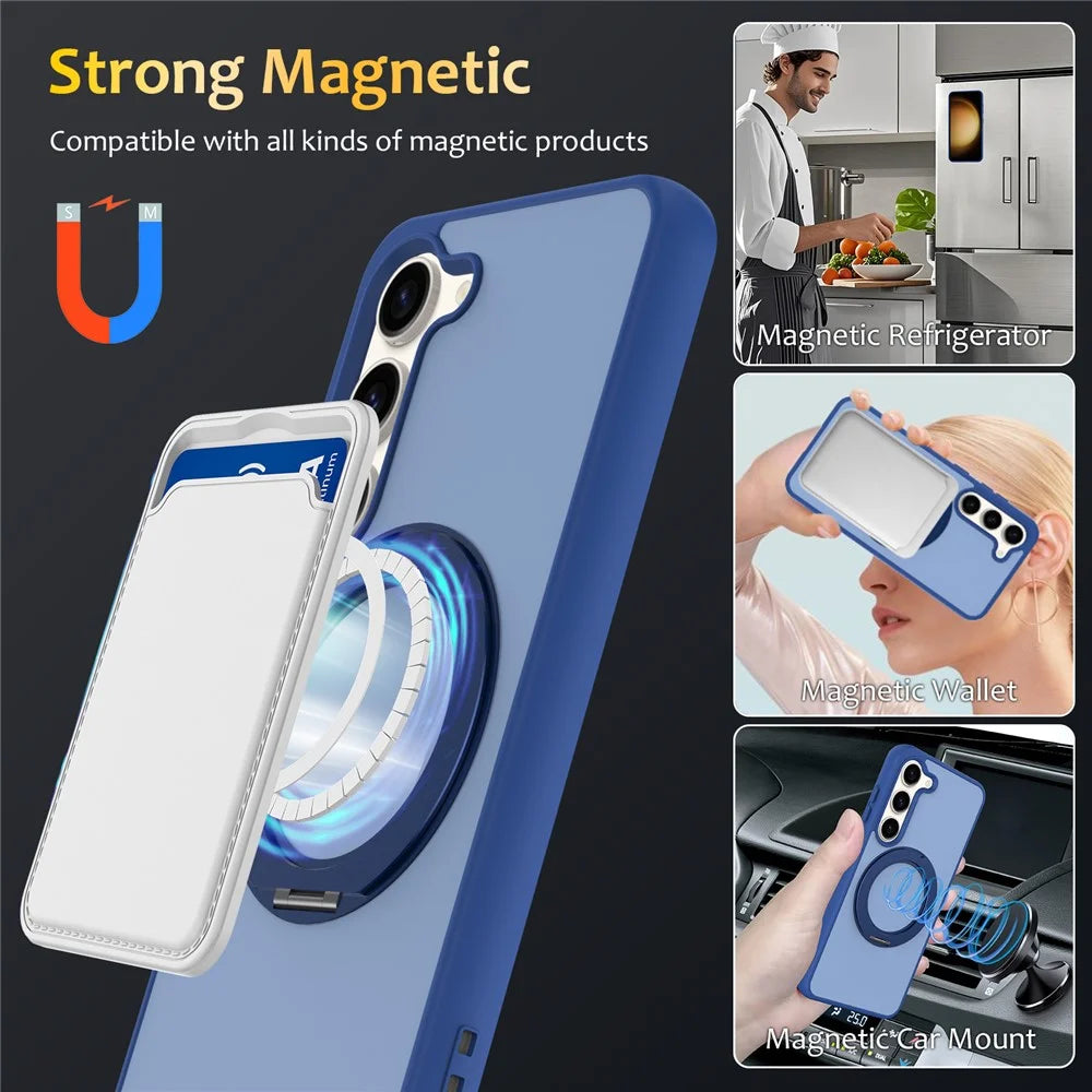 For Samsung Galaxy S23 Case with Rotating Magnetic Kickstand PC + TPU Skin-Touch Phone Cover - Sapphire - 4