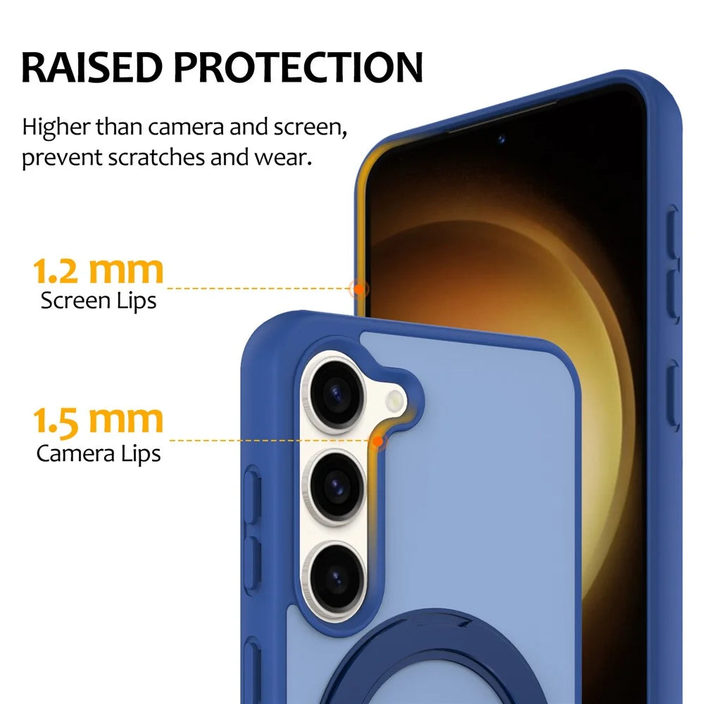 For Samsung Galaxy S23 Case with Rotating Magnetic Kickstand PC + TPU Skin-Touch Phone Cover - Sapphire - 5