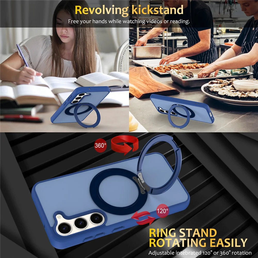 For Samsung Galaxy S23 Case with Rotating Magnetic Kickstand PC + TPU Skin-Touch Phone Cover - Sapphire - 6