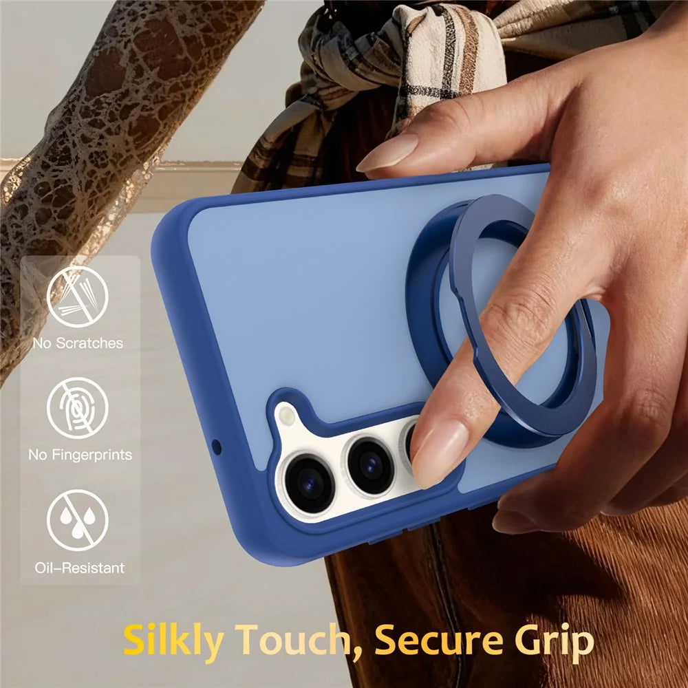 For Samsung Galaxy S23 Case with Rotating Magnetic Kickstand PC + TPU Skin-Touch Phone Cover - Sapphire - 7