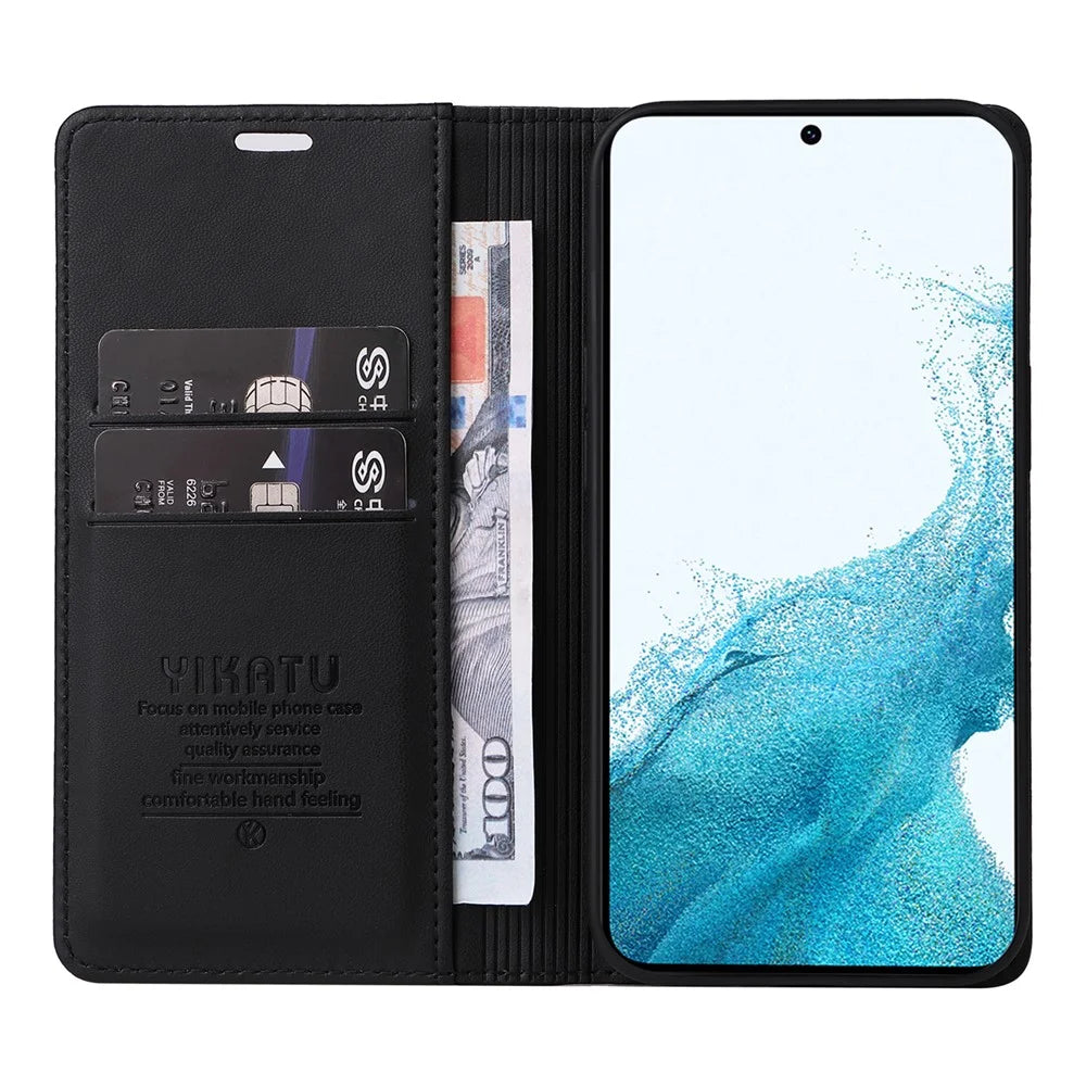 YIKATU For Samsung Galaxy A54 5G YK- 001 Anti-fall PU Leather Flip Wallet Case Strong Magnetic Auto-absorbed Stand Anti-scratch Phone Cover - Black - 2