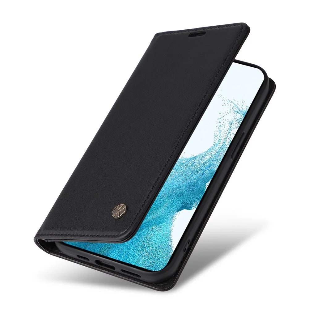 YIKATU For Samsung Galaxy A54 5G YK- 001 Anti-fall PU Leather Flip Wallet Case Strong Magnetic Auto-absorbed Stand Anti-scratch Phone Cover - Black - 5