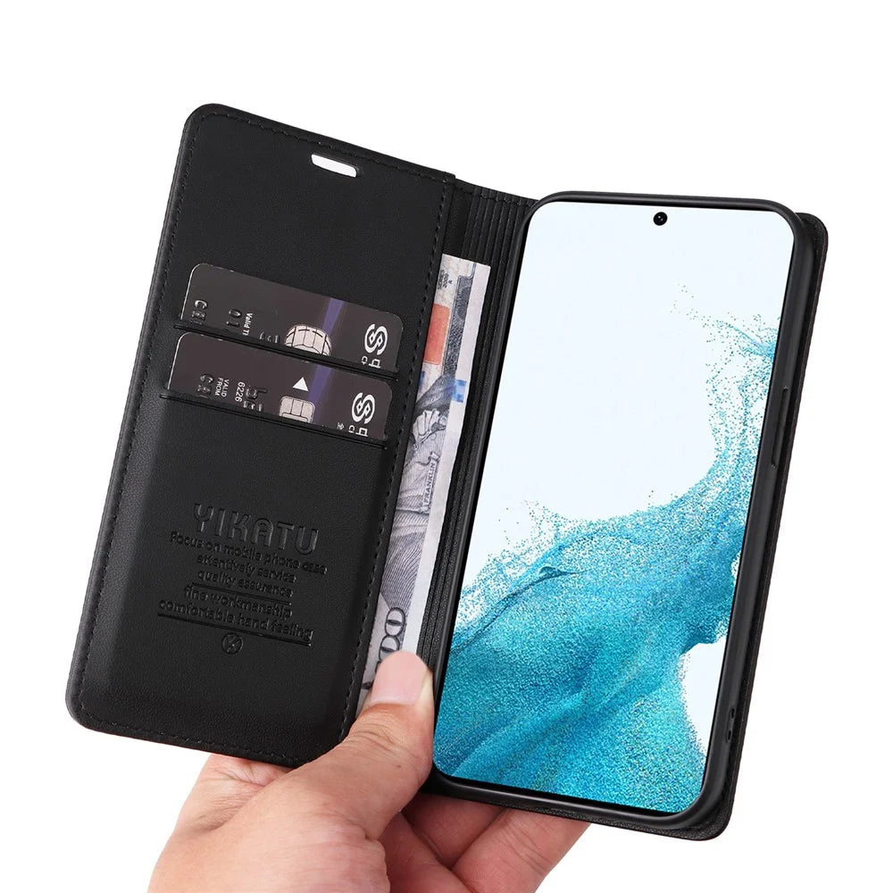 YIKATU For Samsung Galaxy A54 5G YK- 001 Anti-fall PU Leather Flip Wallet Case Strong Magnetic Auto-absorbed Stand Anti-scratch Phone Cover - Black - 6