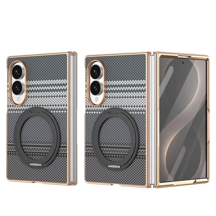 For Samsung Galaxy Z Fold8 Case Magnetic Rotating Kickstand Aramid Fiber Texture Leather + PC Phone Cover with HD Screen Protector - Black - 2