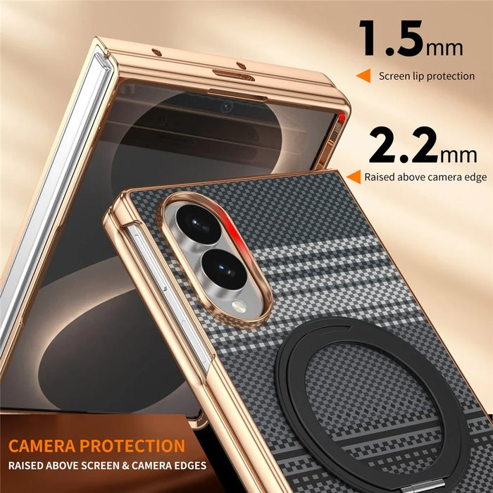For Samsung Galaxy Z Fold8 Case Magnetic Rotating Kickstand Aramid Fiber Texture Leather + PC Phone Cover with HD Screen Protector - Black - 5