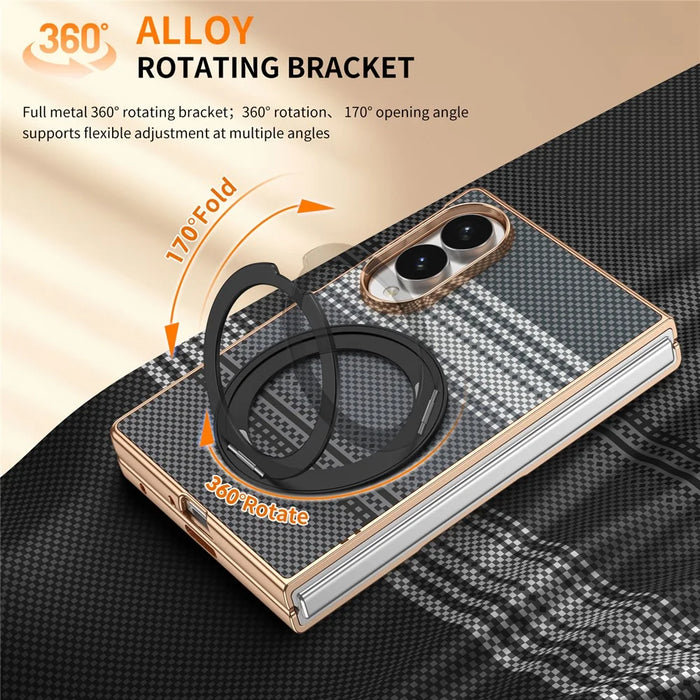 For Samsung Galaxy Z Fold8 Case Magnetic Rotating Kickstand Aramid Fiber Texture Leather + PC Phone Cover with HD Screen Protector - Black - 6