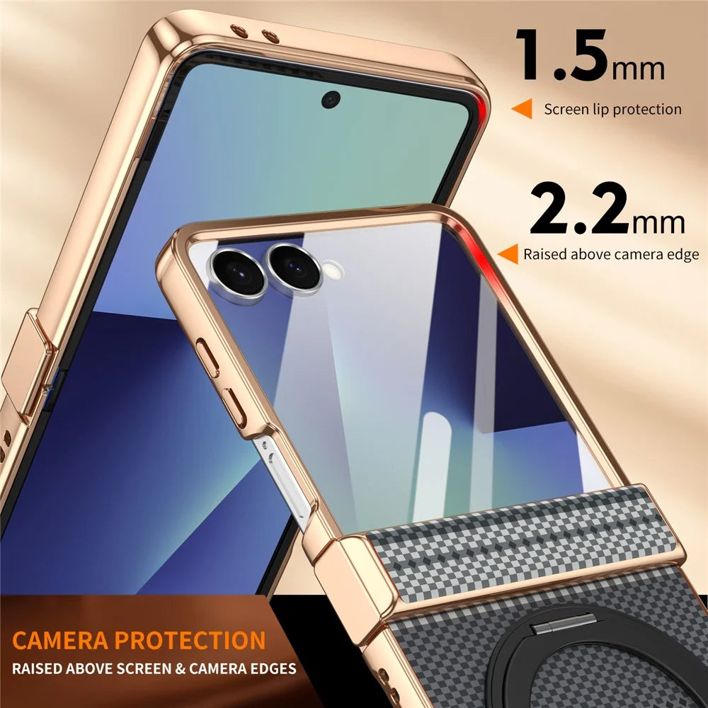 For Samsung Galaxy Z Flip8 Case Magnetic Rotating Kickstand Aramid Fiber Texture Leather + PC Phone Cover with HD Screen Protector - Black - 5