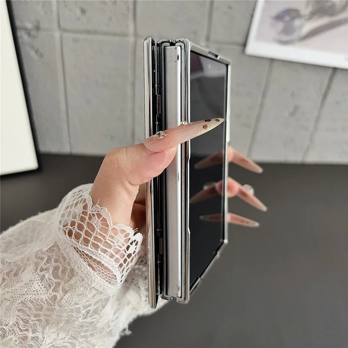 For Samsung Galaxy Z Fold8 Magnetic Case Litchi Texture PU Leather + PC Electroplated Shockproof Phone Cover - Grey - 3