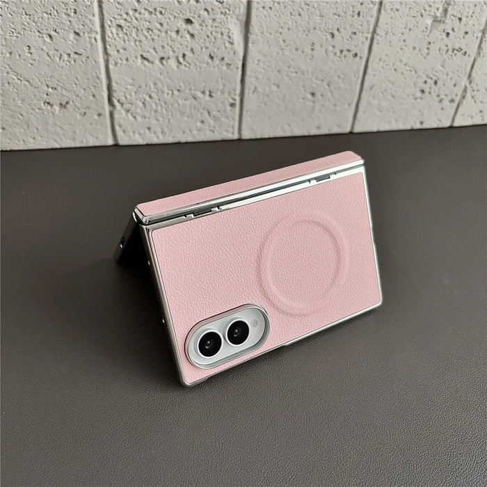 For Samsung Galaxy Z Fold8 Magnetic Case Litchi Texture PU Leather + PC Electroplated Shockproof Phone Cover - Grey - 5