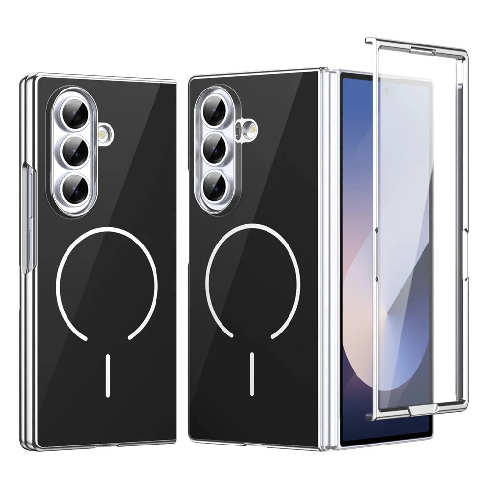 For Samsung Galaxy Z Fold7 5G Magnetic Case PC + Glass Back Shockproof Anti-Fingerprint Phone Cover with Screen Protector - Black - 1