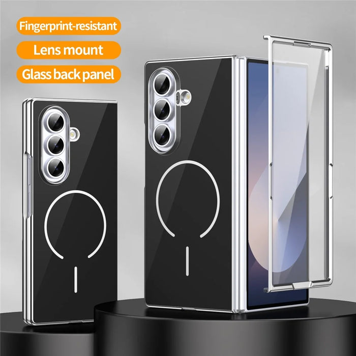 For Samsung Galaxy Z Fold7 5G Magnetic Case PC + Glass Back Shockproof Anti-Fingerprint Phone Cover with Screen Protector - Black - 2